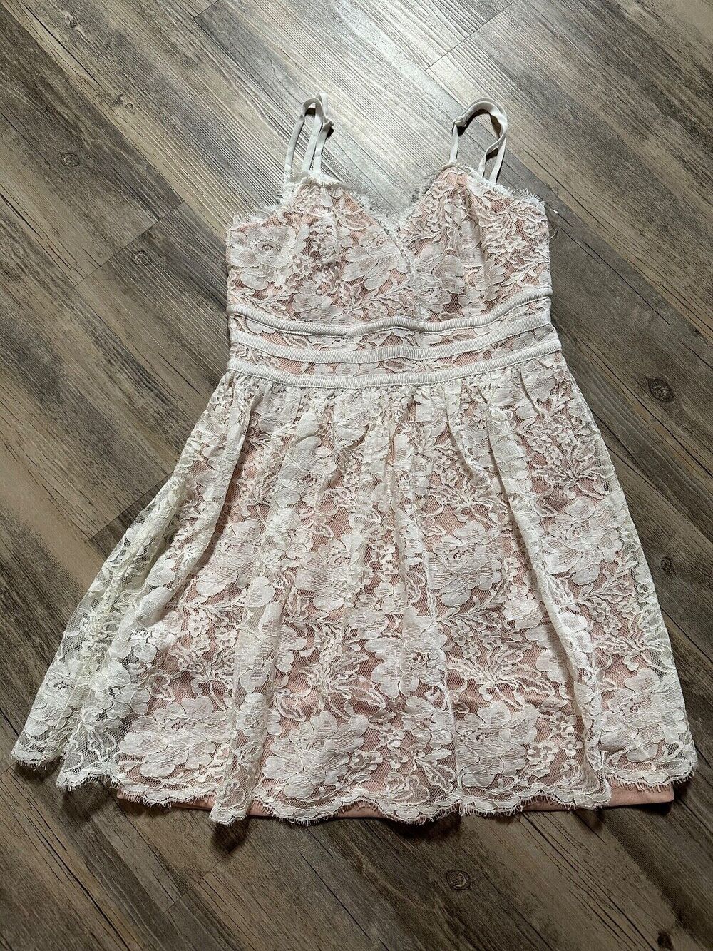 Impressions White Lace Overlay Dress Sleeveless Fit Flare Adjust Straps Small